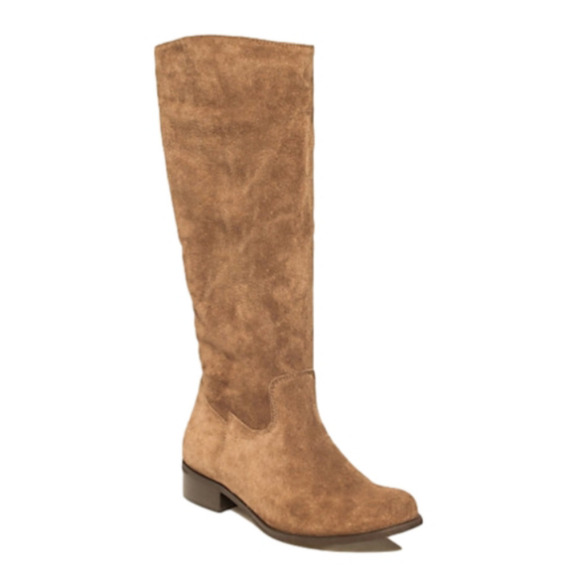 LE Chateau Made in Italy Suede Knee High Boot in Brandy Low Heel - Picture 2 of 15